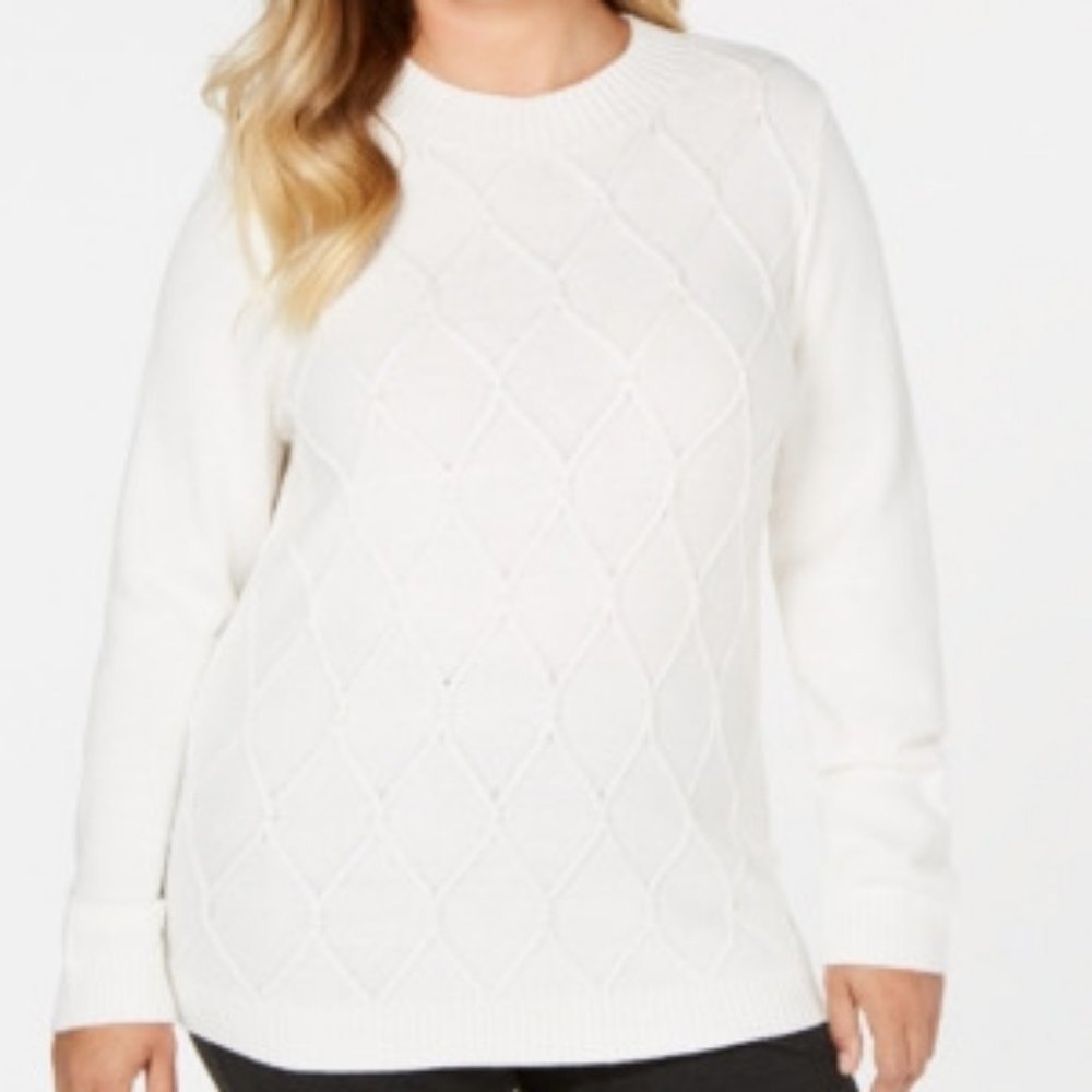 𝅺karen Scott Plus Size Embellished Cable Sweater